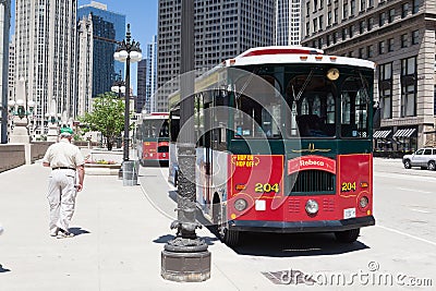 Bus stop station near the Wrigley building in Chicago. Editorial Stock Photo