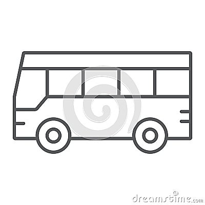 Bus thin line icon, traffic and public, vehicle sign, vector graphics, a linear pattern on a white background. Vector Illustration