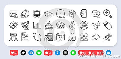 Bus, Timer and Search text line icons pack. For web app. Social media icons. Vector Stock Photo