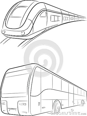 Bus & Train Vector Outline Vector Illustration