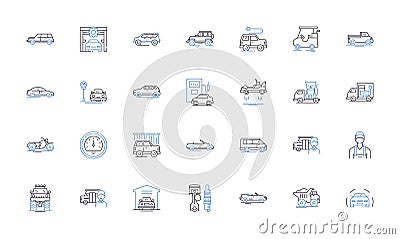 Bus and transit line icons collection. Commute, Transit, Bus stop, Fare, Ticket, Route, Schedule vector and linear Vector Illustration