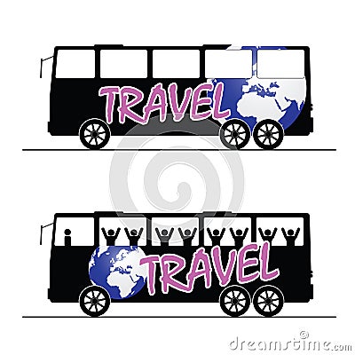 Bus travel happy color vector Vector Illustration