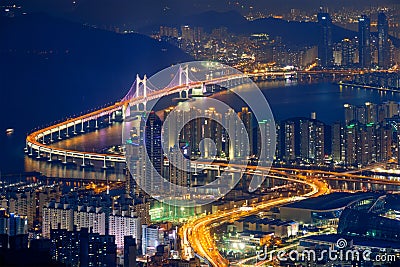 Busan cityscape Gwangan Bridge at night Stock Photo