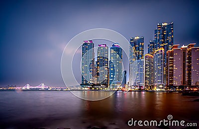 Marine city is a luxury and prestigious residential area constructed on Suyeong bay reclaimed land in Haeundae District. Editorial Stock Photo