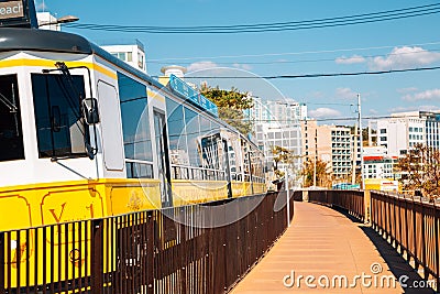 Haeundae Blue line park beach train in Busan, Korea Editorial Stock Photo