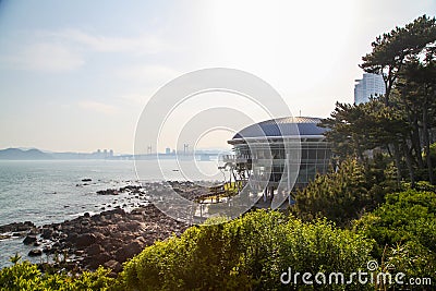 Busan,South Korea-may 2014:Nurimaru APEC House building along the beach. 2015 Asia-Pacific world summits conference hall Editorial Stock Photo