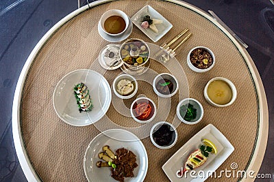 Busan, South Korea, 01/01/2018. Traditional lunch. Menu for members of the government at the APEC summit Editorial Stock Photo