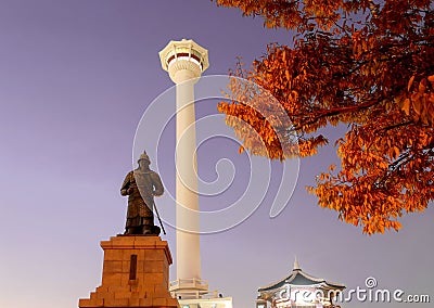 Busan tower at night in Korea. Stock Photo