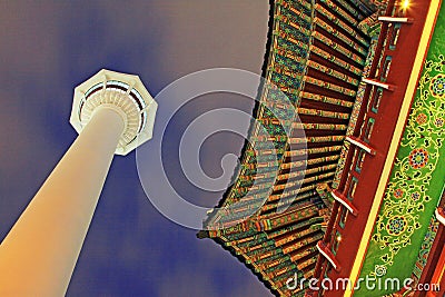 Busan Tower At Night Stock Photo