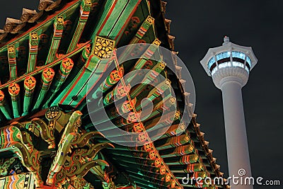 Busan Tower At Night Stock Photo