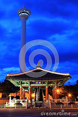 Busan Tower At Night Stock Photo