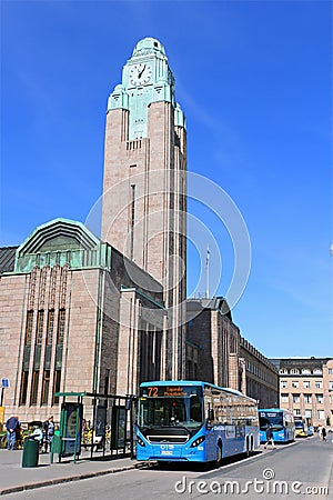 Buses in Front of Helsinki Central Railway Station Editorial Stock Photo