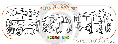 Buses. Funny small retro cars coloring book set Cartoon Illustration