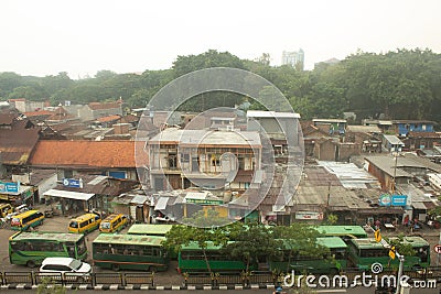 Buses and minibuses park at the Old Joyoboyo Terminal Editorial Stock Photo