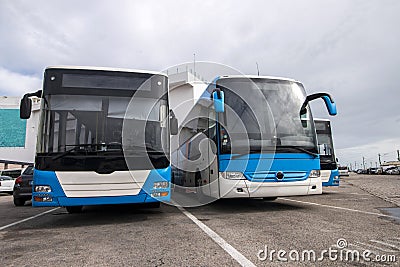 Buses parked in the city Stock Photo