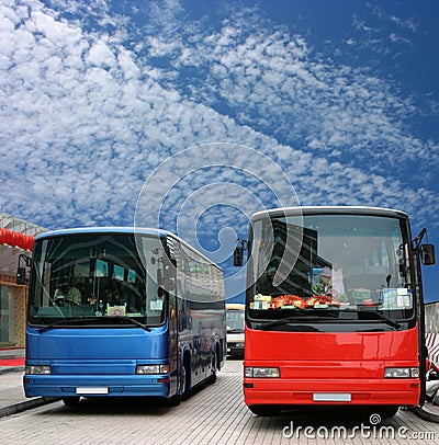 Buses waiting for passenger Stock Photo