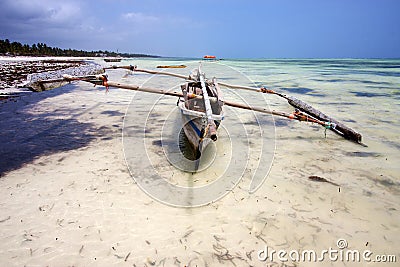 Bush africa coastline boat pirague in the lagoon relax of zanz Stock Photo