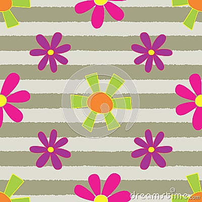 Bush Flowers on a striped background Vector Illustration