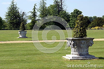 Bushes in sculptured urns Stock Photo