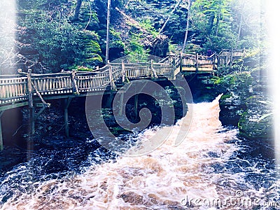 Bushkill Falls boardwalks with flowing water Stock Photo