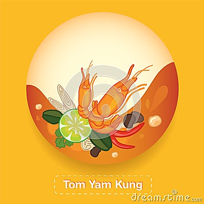 Tom Yam Kung Thai food Label Vector Illustration