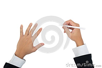 Businees man with hand action isolate Stock Photo