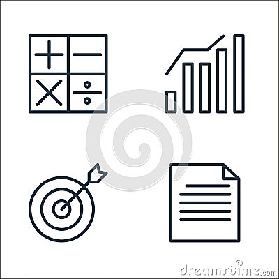 busines and finace line icons. linear set. quality vector line set such as paper, targets, bars Vector Illustration
