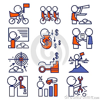 Busines icons set:leader,team,achievement, solution Vector Illustration