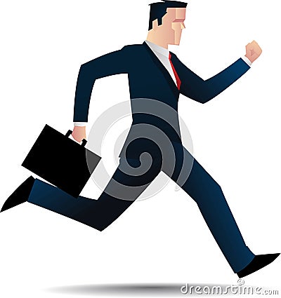 Businesman businessperson running with black briefcase Cartoon Illustration