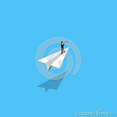 Businesman leader on a paper plane. Business vector flat concept Vector Illustration