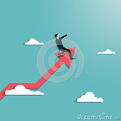 Businesman sitting on red arrow up to the successful Vector Illustration