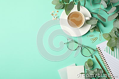 Business accessories on background. Blogger concept Stock Photo