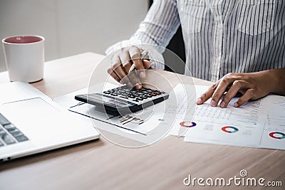 Business Accountant Woman Analysis Finance Accounting Budget Report at Her Office Desk. Professional Financial Manager Planning to Stock Photo