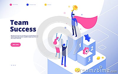 Business achievement isometric concept. Best businessman award recognition employee competition winner team goal vector Vector Illustration