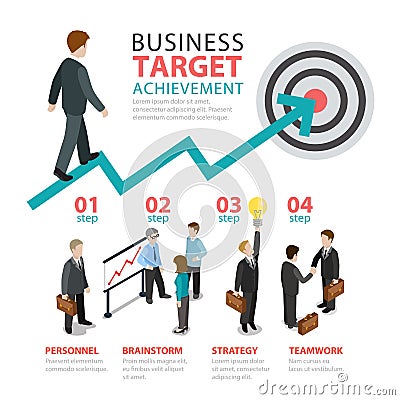 Business achievement target step flat vector infographics Vector Illustration