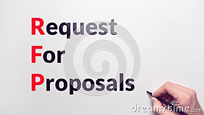 Business acronym RFP or Request For Proposals. Person draws with a marker Stock Photo