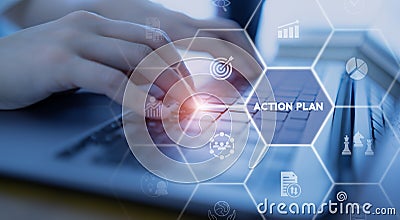 Business action plan concept. Business annual plan and development for achieving target. Stock Photo