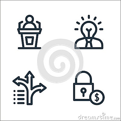 business administration line icons. linear set. quality vector line set such as lock, path, creativity Vector Illustration