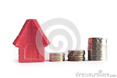 Business advertisement family home concept and growing pile coin money for home finance and banking concept Stock Photo