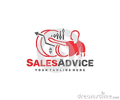 Business advice for sales people logo design. Finance training courses and consulting vector design Vector Illustration