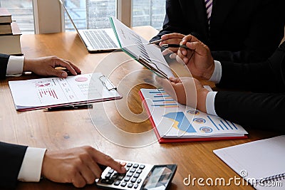 business adviser discussing with businessman & professional investor. internal auditor audit performance revenue. team meeting Stock Photo