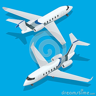 Business aircraft. Corporate jet. Airplane. Private jets. Flat 3d Isometric vector illustration for infographics Vector Illustration