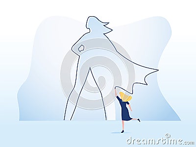 Business ambition and motivation vector concept with businesswoman drawing superhero on wall. Symbol of confidence Cartoon Illustration