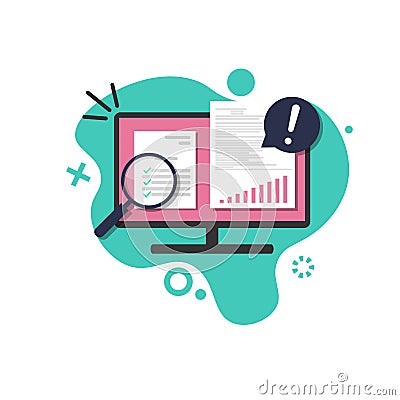 Business Analyst or Auditor Making Sales Data Growth Graphs Report on Computer Vector Illustration in Flat Style Vector Illustration