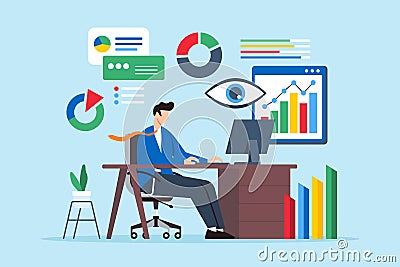 Business analyst creating data visualization with chart and graph, visual analytics concept vector illustration Cartoon Illustration