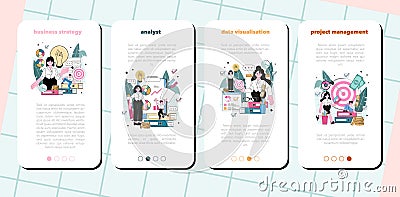 Business analyst mobile application banner set. Financial operation Vector Illustration