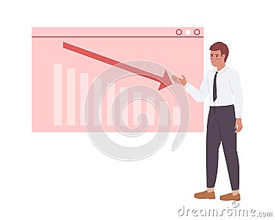 Business analyst representing sales chart decline on board flat concept vector spot illustration Vector Illustration