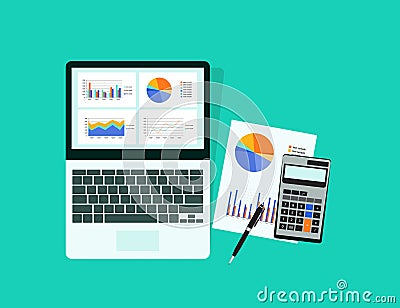 Business analytic graph in tablet device with report paper concept Vector Illustration