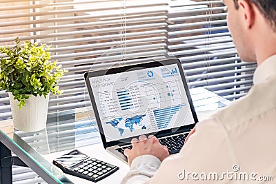 Business analytics dashboard with sales performance and operations data with professional executive analyzing KPI and metrics Stock Photo