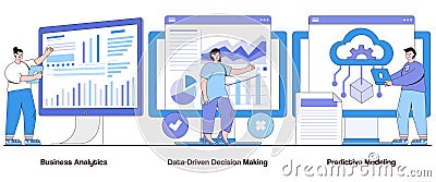 Business Analytics, Data-Driven Decision Making, Predictive Modeling Concept with Character. Data Analysis Abstract Vector Stock Photo